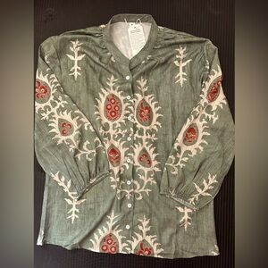 Boho Green Button blouse.